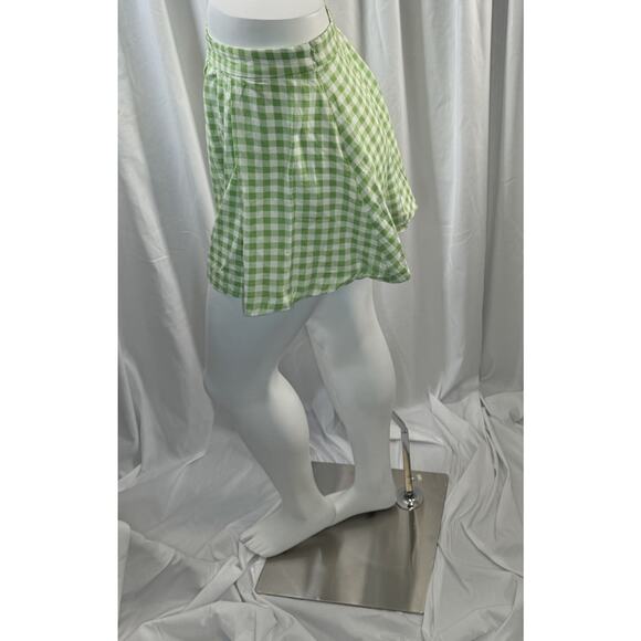 Zara Linen Blend Pleated Gingham Shorts, Green & White, Sz: XL, 82-01 - Picture 4 of 14